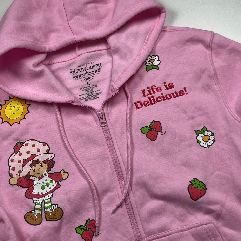Strawberry Shortcake Full Zip Hoodie Life Is Delicious Graphic Sweatshirt Size L